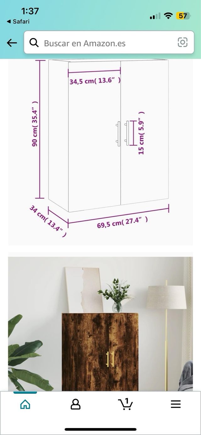 vidaXL Armario de Pared Roble Ahumado