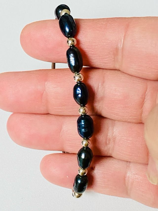 Pulsera con perlas negras en plata de ley 925