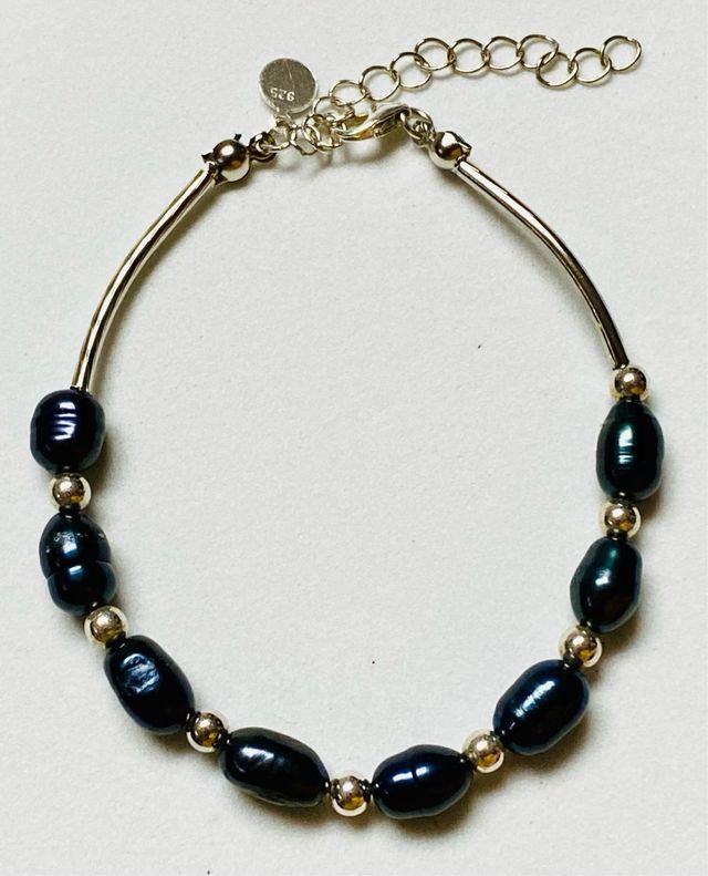 Pulsera con perlas negras en plata de ley 925