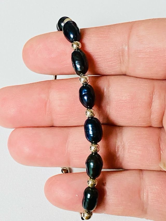 Pulsera con perlas negras en plata de ley 925