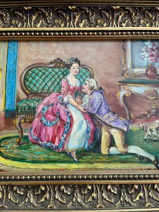 Pareja de cobres con escenas románticas,