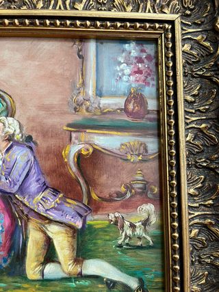 Pareja de cobres con escenas románticas,