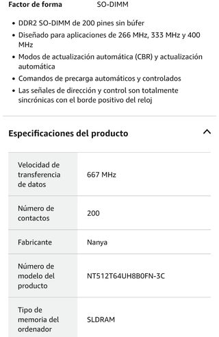 Ram Sodimm DDR2 (2x512) 1gb portátil