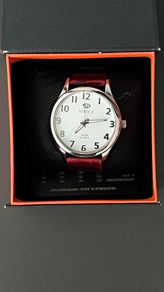 Reloj analógico Marea correa de cuero granate