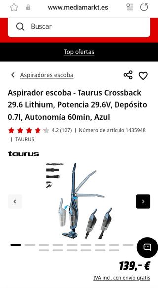 Aspirador escoba Taurus Crossback