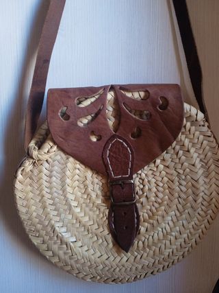 Bolso rafia y cuero mujer 