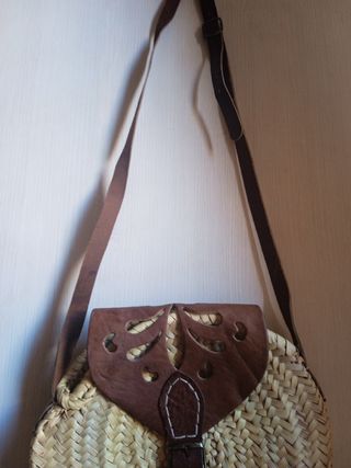 Bolso rafia y cuero mujer 