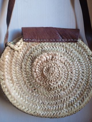 Bolso rafia y cuero mujer 
