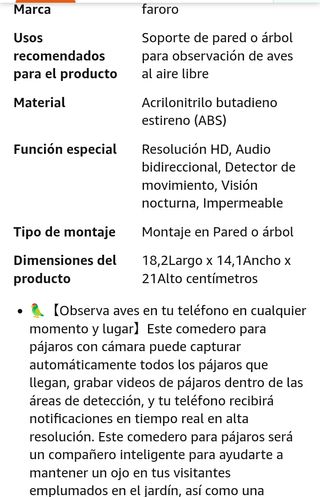 Comedero de pájaro con cámara 
