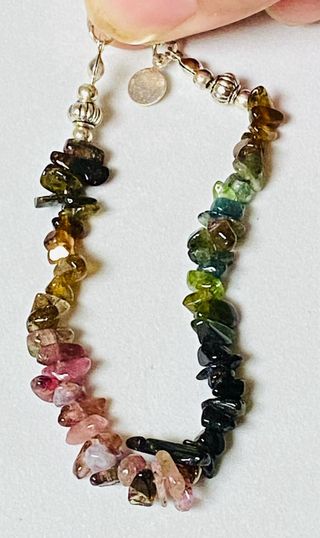 Pulsera de turmalina multicolor y plata de ley 925