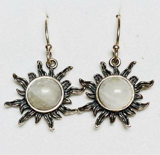 Pendientes soles con piedra luna en plata ley 925