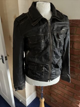 Superdry Brad, Negro Chaqueta de cuero