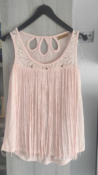 Top rosa con flecos talla M/L
