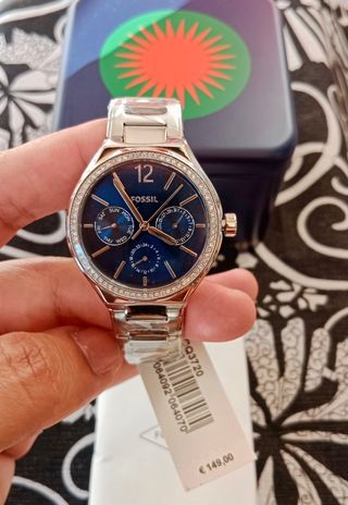 Reloj Analógico Fossil Plateado/Azul, para Mujer.