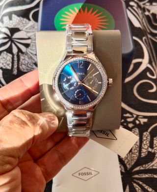 Reloj Analógico Fossil Plateado/Azul, para Mujer.