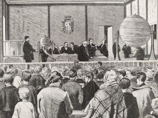 MADRID. SORTEO LOTERIA NACIONAL. GRABADO ANTIGUO