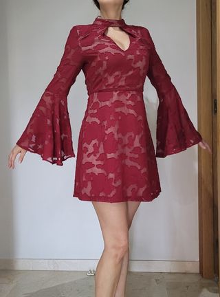 Vestido cóctel fiesta corto manga larga a estrenar