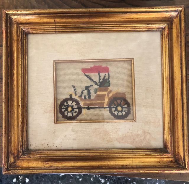 Quadretto con Auto d'epoca ricamata a mano