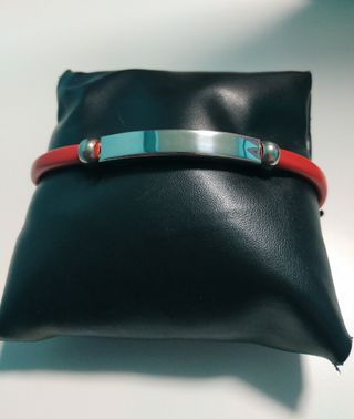 Pulsera placa acero y cuero