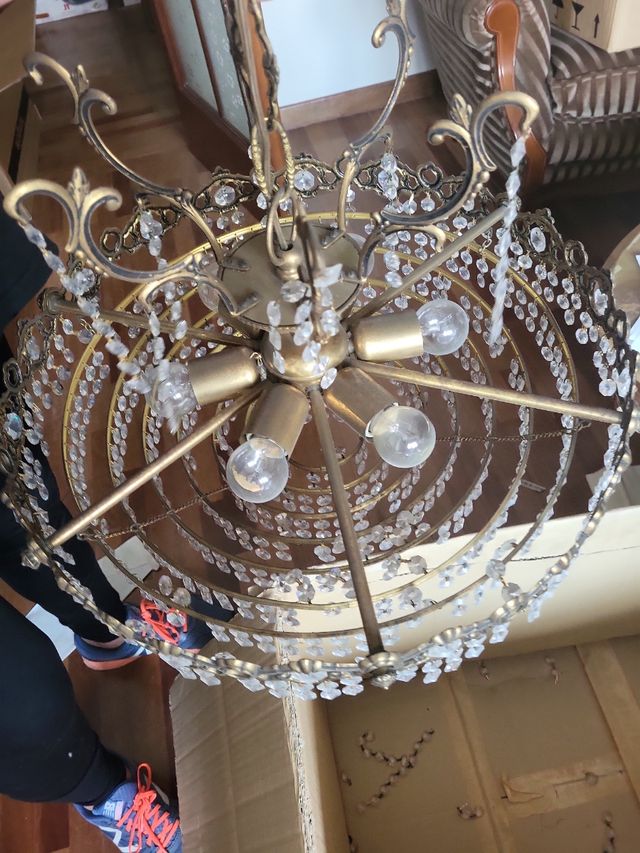 Lámpara  de bronce y cristal de roca