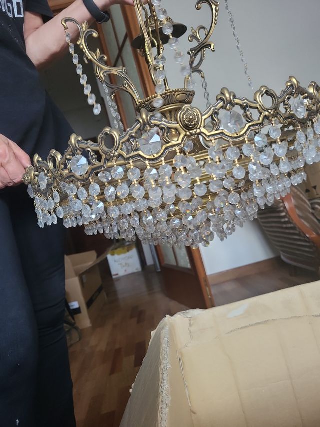 Lámpara  de bronce y cristal de roca