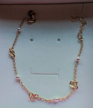 Pulsera Plata con baño de oro con perlas y anillas