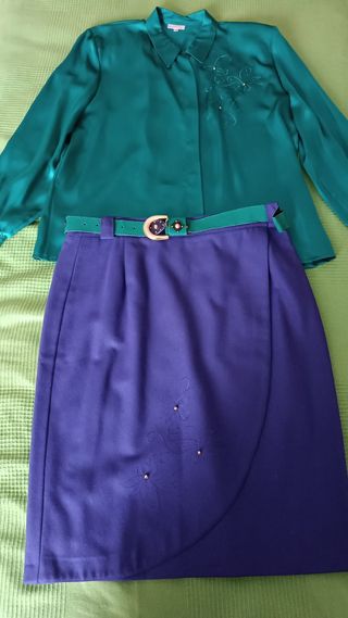 Conjunto Blusa y falda con cinturón Aprile T 48