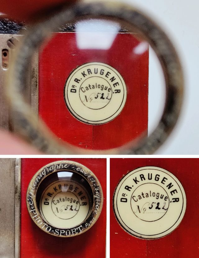 Cámara Dr. R. Krugener 1900 aprox + accesorios 