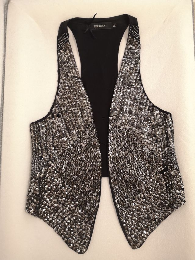 Chaleco lentejuelas gris / negro, talla S