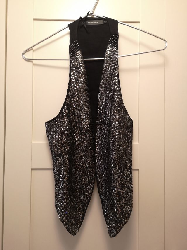 Chaleco lentejuelas gris / negro, talla S