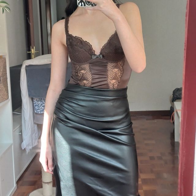 Body bustier de satén marrón vintage