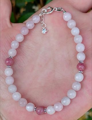 Pulsera, plata ley y cuarzo rosa 
