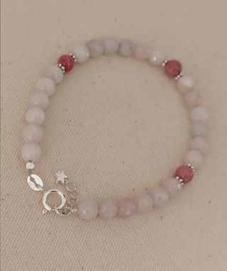 Pulsera, plata ley y cuarzo rosa 