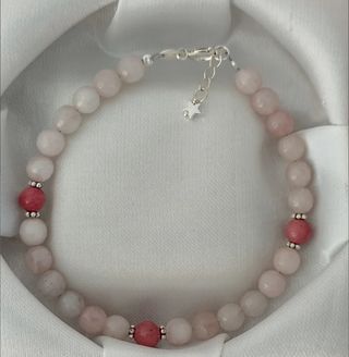 Pulsera, plata ley y cuarzo rosa 