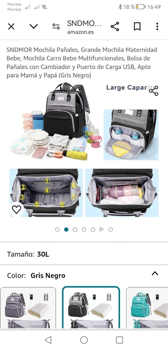 Mochila cambiador bebé negra