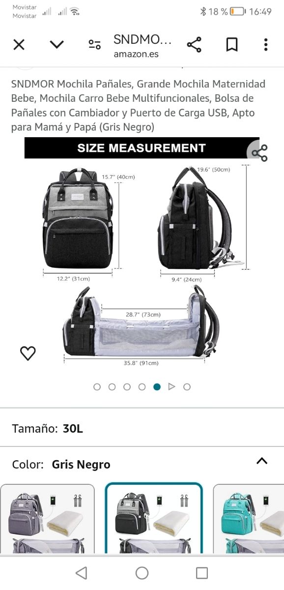 Mochila cambiador bebé negra