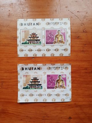 HOJITA Y HOJITA PRUEBA 2 SELLOS BHUTAN