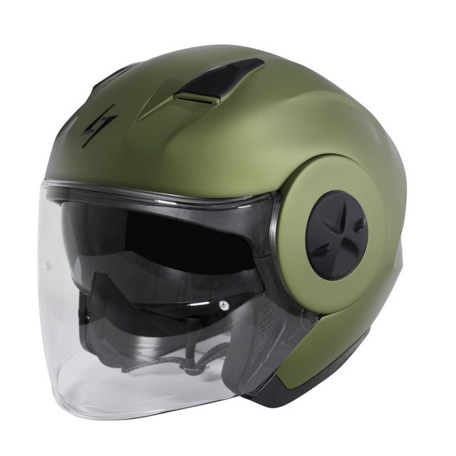 casco moto jet stormer trend verde mate solido