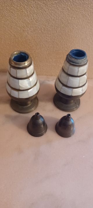 Coppia pepe sale vintage/ ottone/ madre