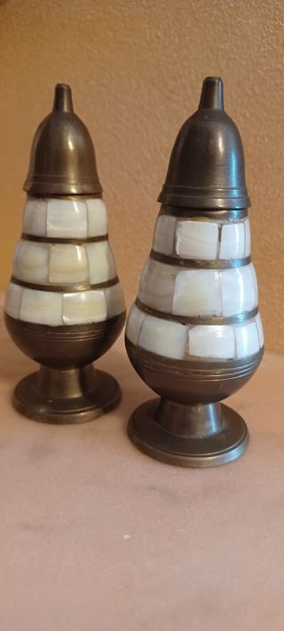 Coppia pepe sale vintage/ ottone/ madre