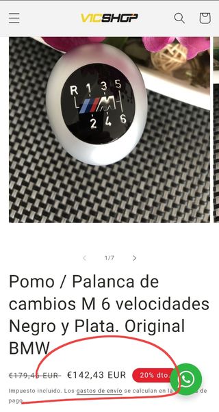 Perilla, pomo palanca cambios BMW
