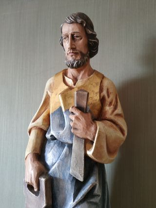 64 CM/ TALLA DE MADERA SAN JOSÉ CARPINTERO