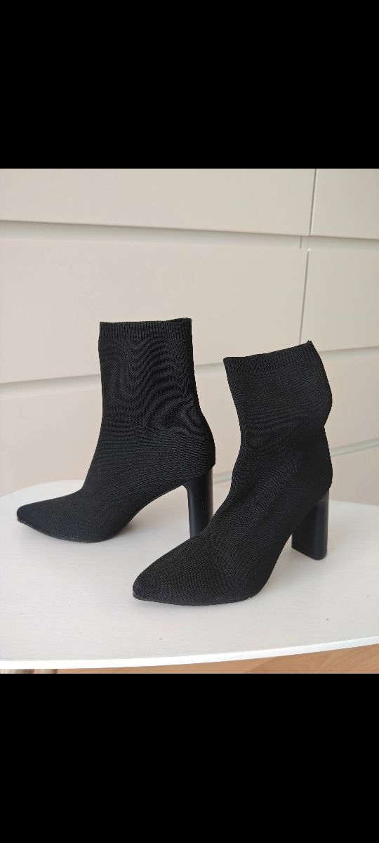 Botines Calcetín Tacón Tela Elástica