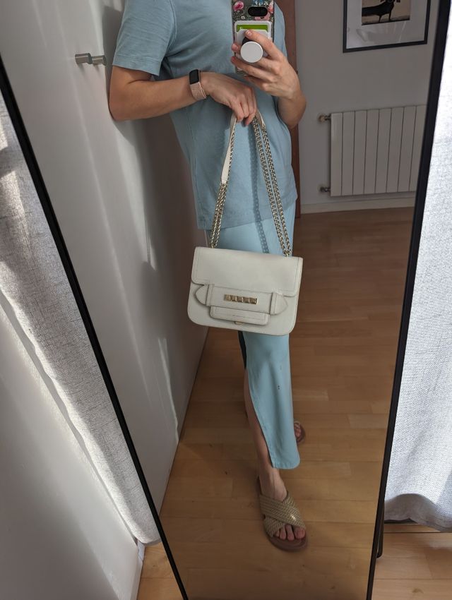 Bolso Furla Blanco Cadena Oro Champan