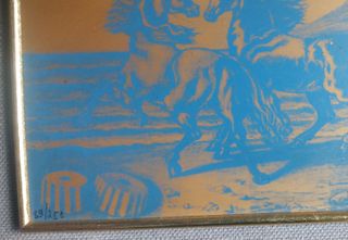 Giorgio De Chirico Serigrafia cavalli blu lastra
