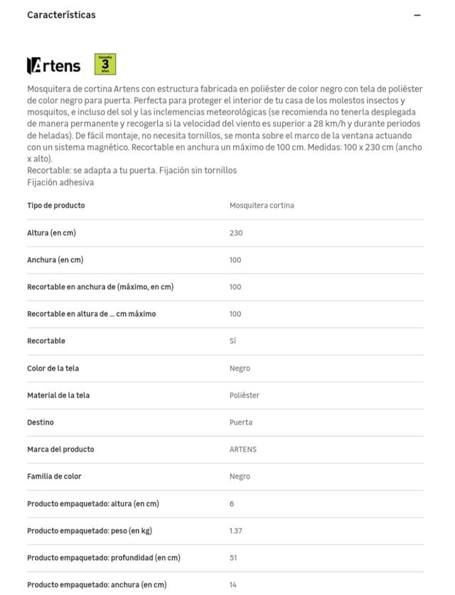 Mosquitera 100x230 cm