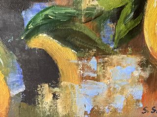 Cuadro pintura al óleo abstracto “limones “enmarca