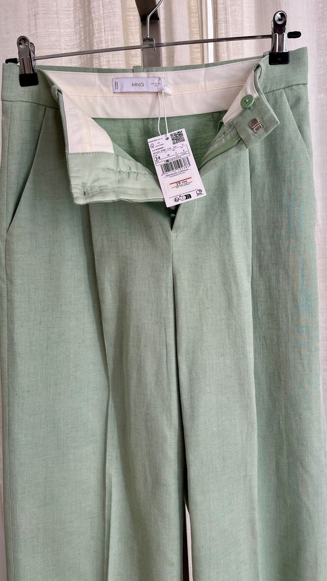 Pantalon sastre lino color pistaccio Mango T. 34