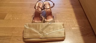 Zapatos dorados fiesta N37 con bolso