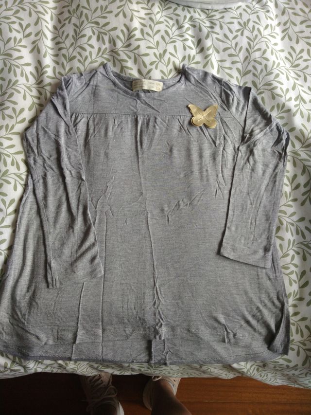 Jersey manga larga gris niñas Zara